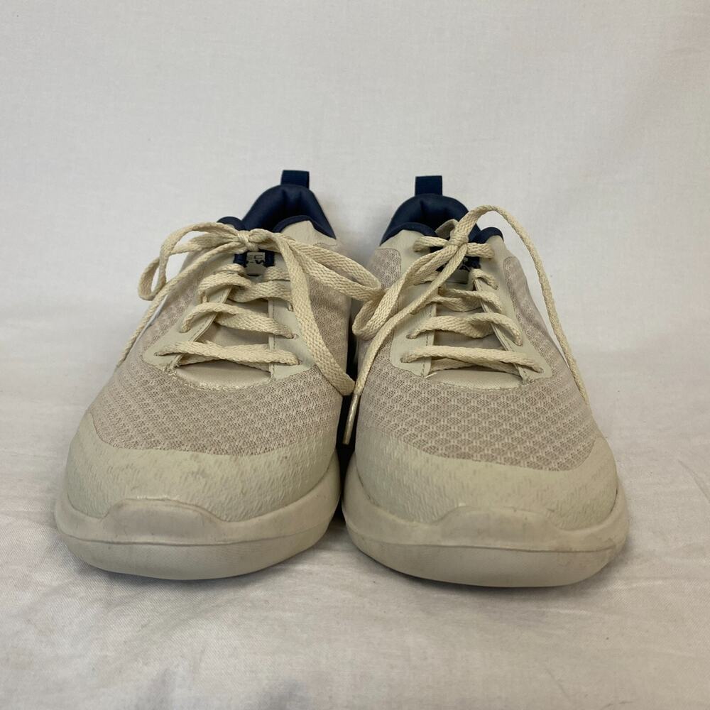Skechers Womens 8 Sneakers Air Cooled Goga Mat Mesh Lace Up Tan Navy Blue 54060 - Picture 3 of 12